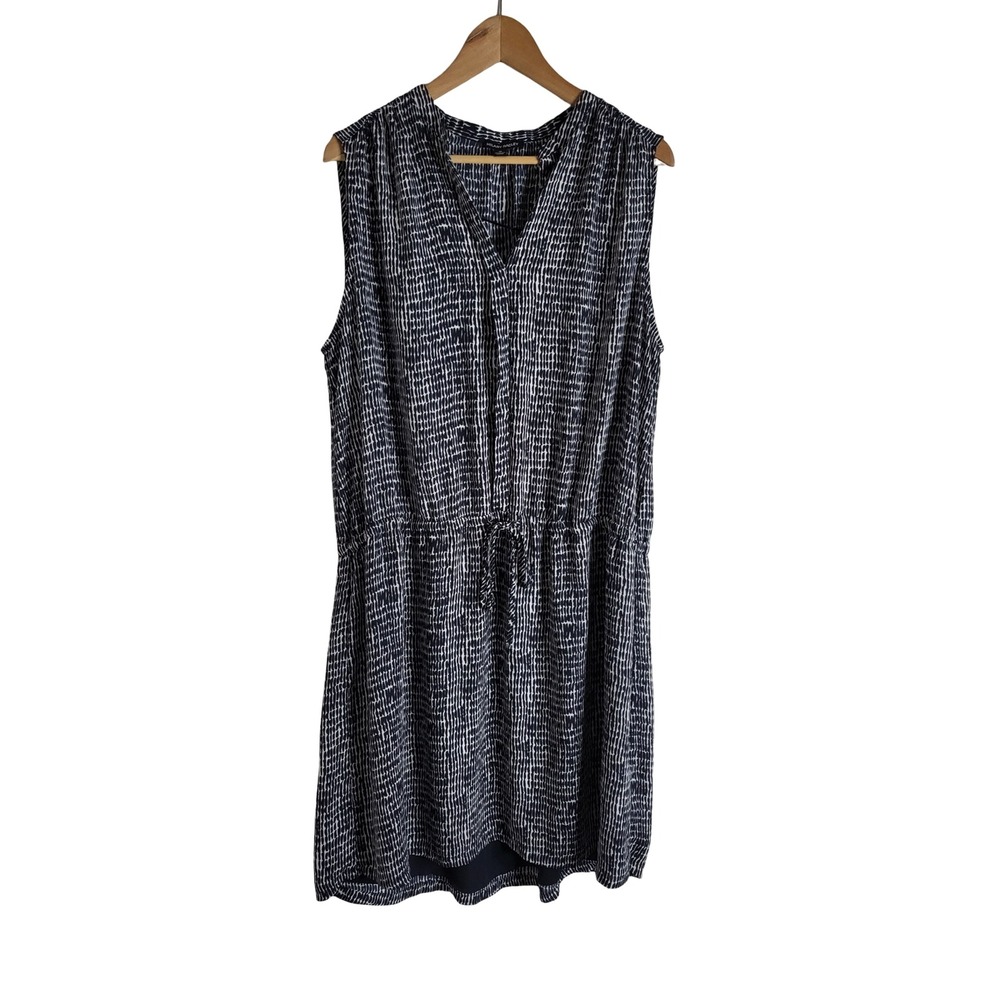 Hilary Radley Navy White Dash Print Sleeveless V-Neck Dress Size 16 Boho-Chic